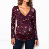 Pregnant Women Deep V-neck Long Sleeve Printed Cross Nursing T-shirt - Fashionner