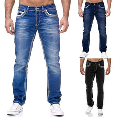 Men Jeans With Pockets Straight Pants Business Casual Daily Streetwear Trousers Men's Clothing - Fashionner
