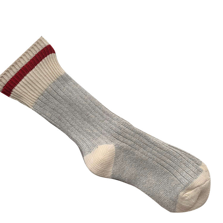 Vintage Stripe Thick Needle Sweater Gray Socks - Fashionner