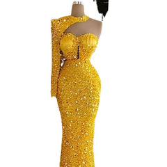 Sequined Pearl Embroidery Lace Asymmetric Single Sleeve Dress - Fashionner