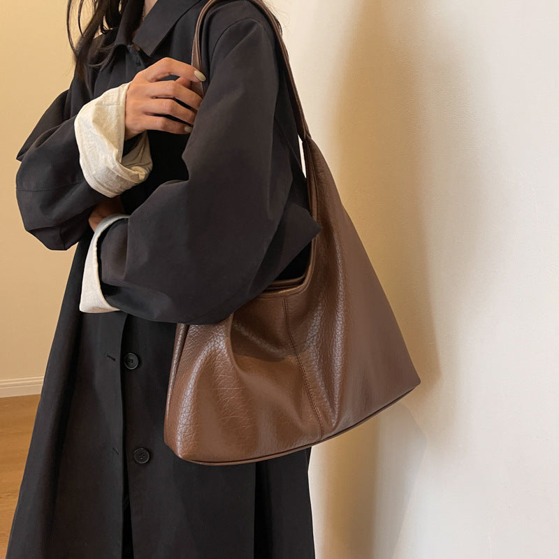 2Pcs Handbags Large Capacity Bag Women Underarm Korean Style Soft Pu Leather Shopping Shouder Bags With Small Wallet - Fashionner