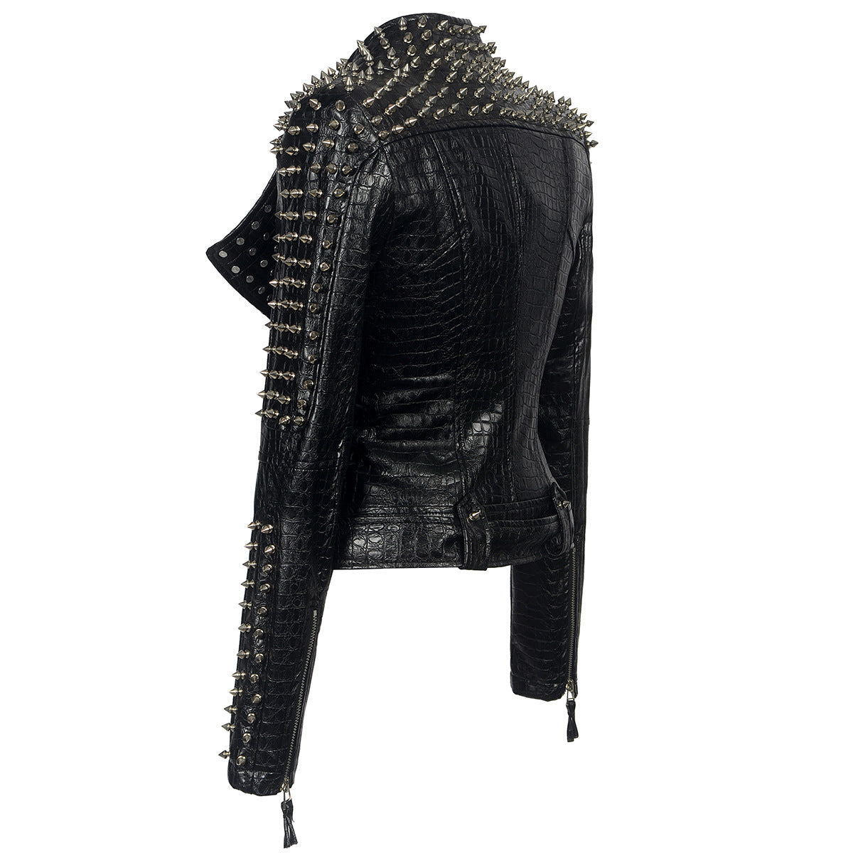 European And American Plus Size Rivet Short Stitching Motorcycle Leather Coat - Fashionner