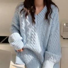 Women's V-neck Twist Lazy Gentle Bow Autumn And Winter Loose Velvet Thickened - Fashionner