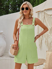Sweet Waffle Jumpsuit Girls Summer Sleeveless Button Design Straight Solid Color Overalls Fashion Womens Clothing - Fashionner