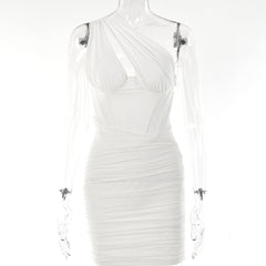 White Pleated Mini Summer Dress Vestidos Elegant Club Party Dresses - Fashionner