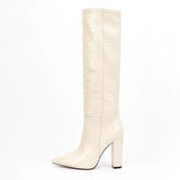 High Leg Boot Chunky Heel European And American Crocodile Pattern - Fashionner