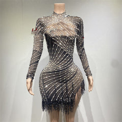 Tassel Dress Birthday Party Long Sleeve Ironing Transparent - Fashionner