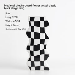 Ins Simple Chessboard Grid Ceramic Vase Living Room Bedroom Hydroponic Flower Vase Home Decoration Ornaments