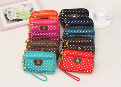 Canvas handbags handbags Korean version of the three-zipper multi-layer wallet hand bag packet phone change - Fashionner