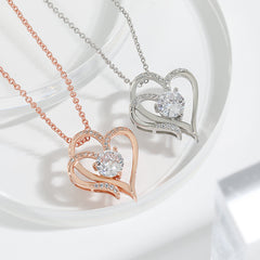 Zircon Double Love Necklace With Rhinestones Ins Personalized Heart-shaped Necklace Clavicle Chain Jewelry For Women Valentine's Day - Fashionner