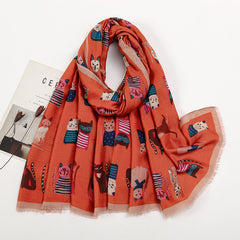 Autumn And Winter Polyester Long Scarf Female Cartoon Cat - Fashionner