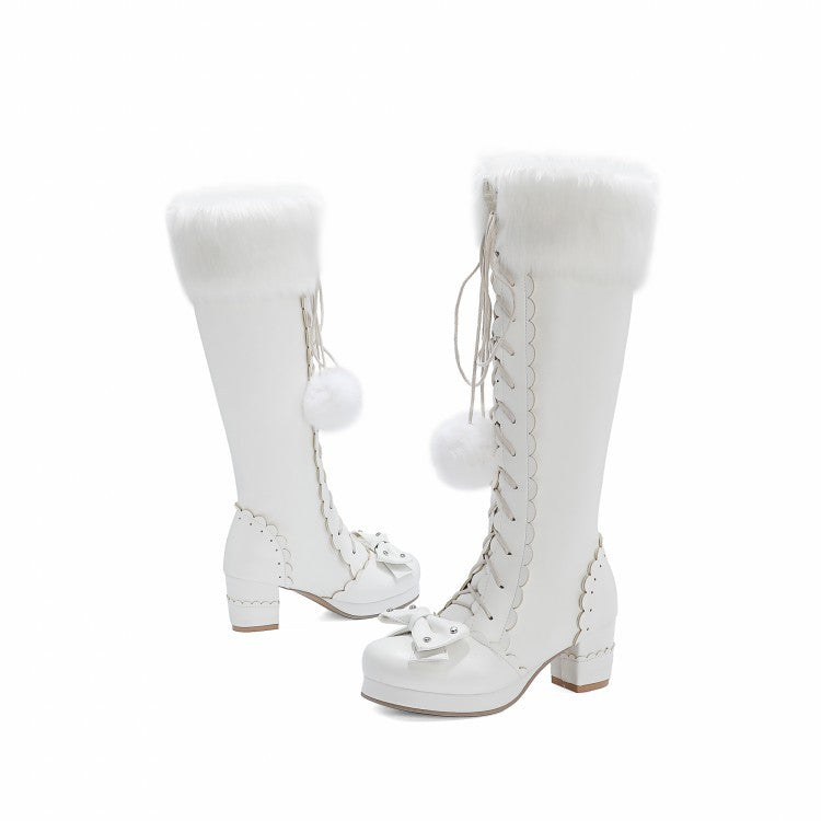 Lace-up Bow Women's Chunky Heel Boots - Fashionner