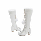 Lace-up Bow Women's Chunky Heel Boots - Fashionner