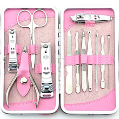 Nail Clipper Set Stainless Steel 12 Piece Pink Flower Nail Scissors Manicure manicure tools rose -12 - Fashionner