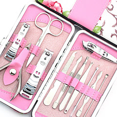 Nail Clipper Set Stainless Steel 12 Piece Pink Flower Nail Scissors Manicure manicure tools rose -12 - Fashionner