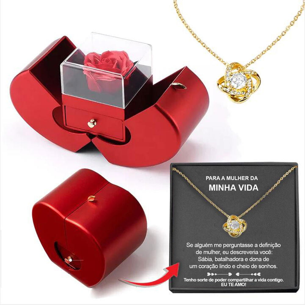 Fashion Jewelry Box Red Apple Christmas Gift Necklace Eternal Rose For Girl Mother's Day Valentine's Day Gifts With Artificial Flower Rose Flower Jewelry Box - Fashionner