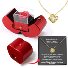 Fashion Jewelry Box Red Apple Christmas Gift Necklace Eternal Rose For Girl Mother's Day Valentine's Day Gifts With Artificial Flower Rose Flower Jewelry Box - Fashionner