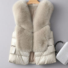 Winter Short Down Jacket Women's Imitation Fox Fur Woolen Women's Winter Wear Vest Cardigan - Fashionner
