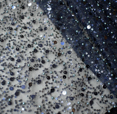 Sequined Pearl Embroidery Lace Asymmetric Single Sleeve Dress - Fashionner