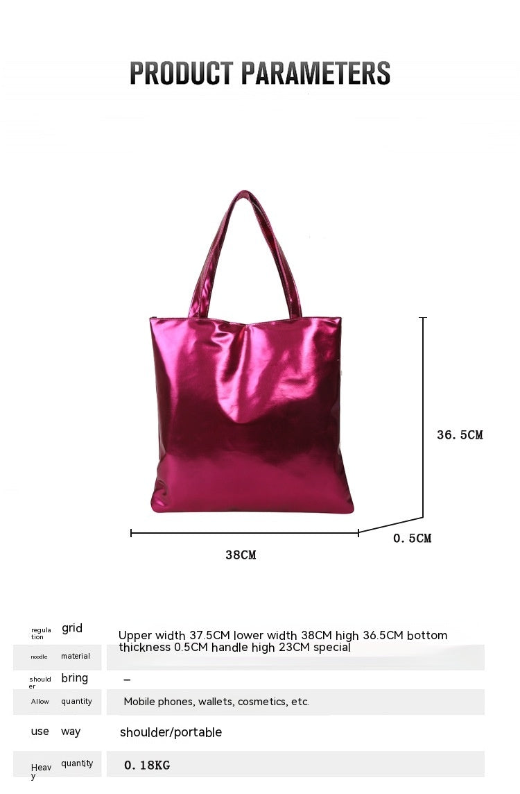Simple Portable Large Capacity Texture Shiny Shoulder Bag Personality Soft Pu Paint Commuter Tote - Fashionner