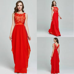 Lace spliced chiffon dress - Fashionner