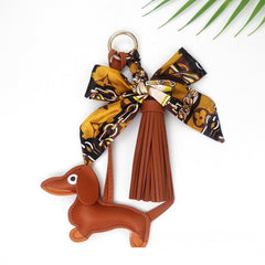 Tassel Leather Sausage Dog Pendant Bag Ornament Silk Scarf Keychain Schoolbag Pendant