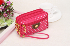 Canvas handbags handbags Korean version of the three-zipper multi-layer wallet hand bag packet phone change - Fashionner