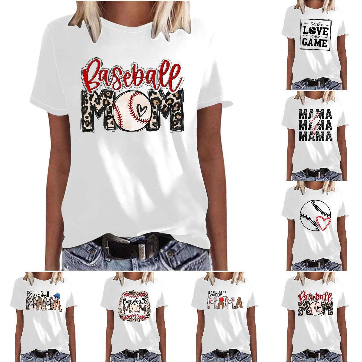 Mother's Day Baseball Women's Various Styles Loose-fitting Pullover Round-neck Short-sleeved T-shirt - Fashionner