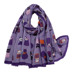 Autumn And Winter Polyester Long Scarf Female Cartoon Cat - Fashionner