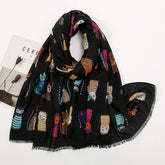 Autumn And Winter Polyester Long Scarf Female Cartoon Cat - Fashionner