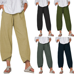 Cotton And Linen Wide Leg Pants Solid Color High Waist Loose Casual Trousers For Women - Fashionner