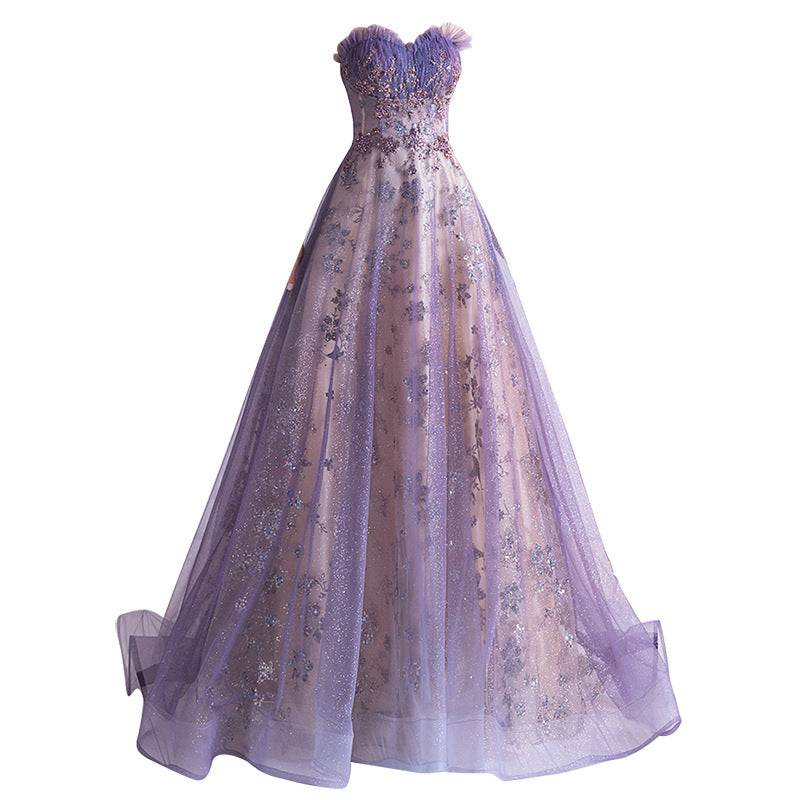 Strapless Purple Sequin Starry Dress Wedding Dress - Fashionner