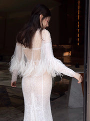 Annual Meeting Mermaid Heavy Industry Feather Dress - Fashionner