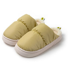 Thick soled cotton slippers for women's new winter cotton candy home with a sense of stepping on feces, indoor waterproof down feather slippers for winter - Fashionner