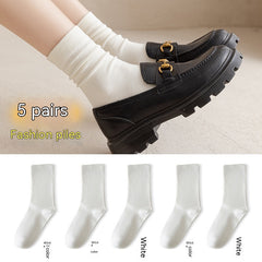White Women's Mid-tube Socks Solid Color - Fashionner