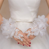 Bridal Wedding Red White Short Lace Wedding Gloves