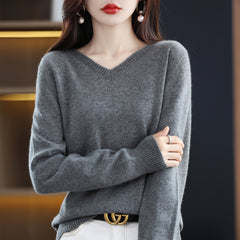 Women's V-neck Loose Pullover Long Sleeve Sweater - Fashionner