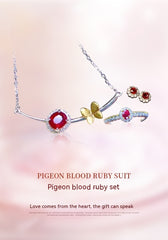 Natural Pigeons-blood Ruby Set 925 Silver Inlaid Rings Ear Studs Pendant Diamond Ring