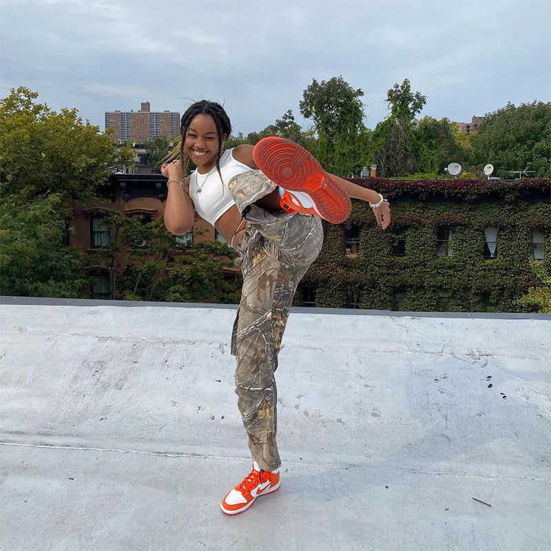 New Fashion Leaf Print Tooling Straight Loose Trousers - Fashionner