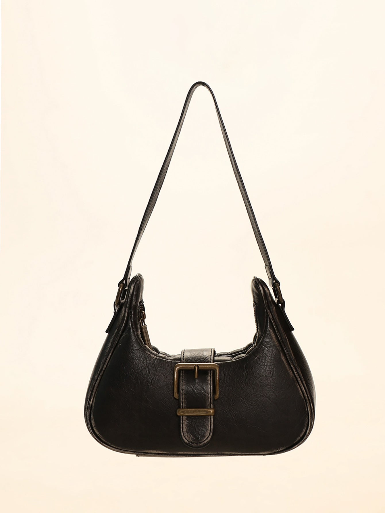 Vintage Vegetable Tanned Brushed Distressed Leather Pin Buckle Shoulder Bag - Fashionner