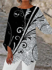 Geometric Print Long Sleeve Panel Crew Neck Shirt