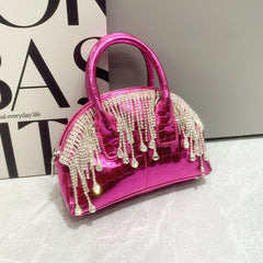 One-shoulder Crossbody Glossy Diamond Tassel Handbags - Fashionner
