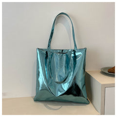 Simple Portable Large Capacity Texture Shiny Shoulder Bag Personality Soft Pu Paint Commuter Tote - Fashionner