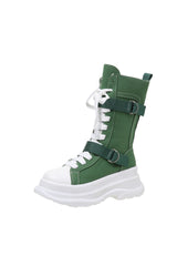 Women's Fashion Casual Platform Lace-up Canvas Boots - Fashionner