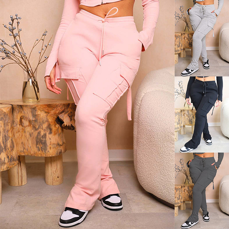 Cargo Pants With Pockets High Waist Drawstring Wide Leg Straight Trousers For Women Overalls - Fashionner