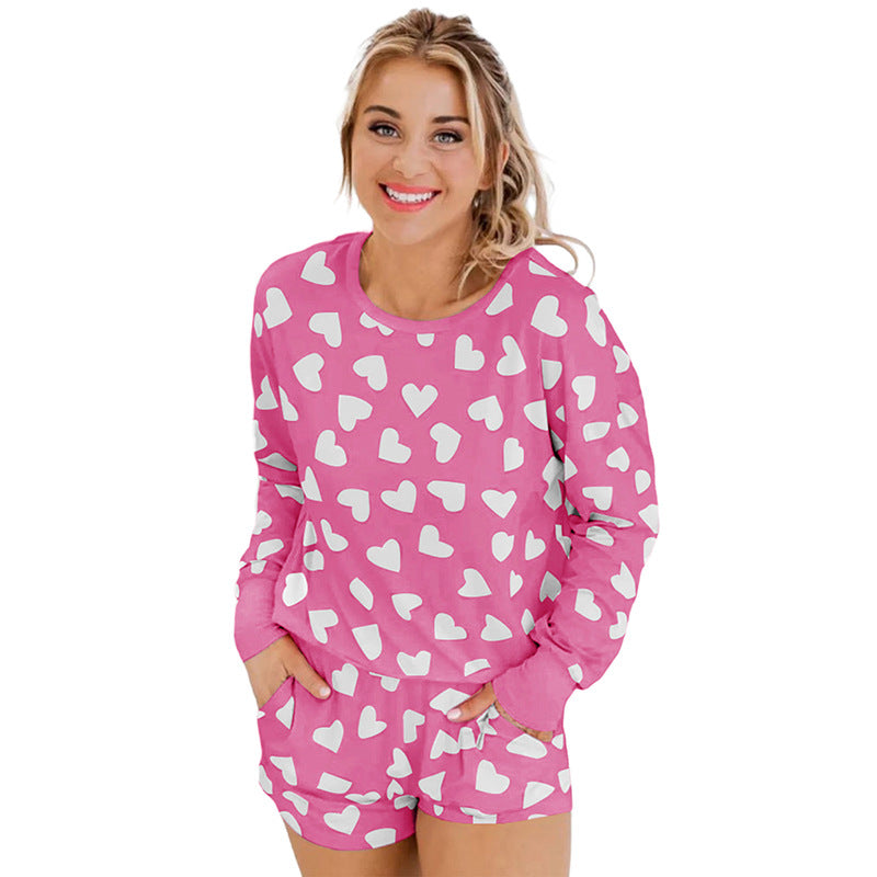 Heart Shape Printed Home Two-piece Women's Clothing - Fashionner