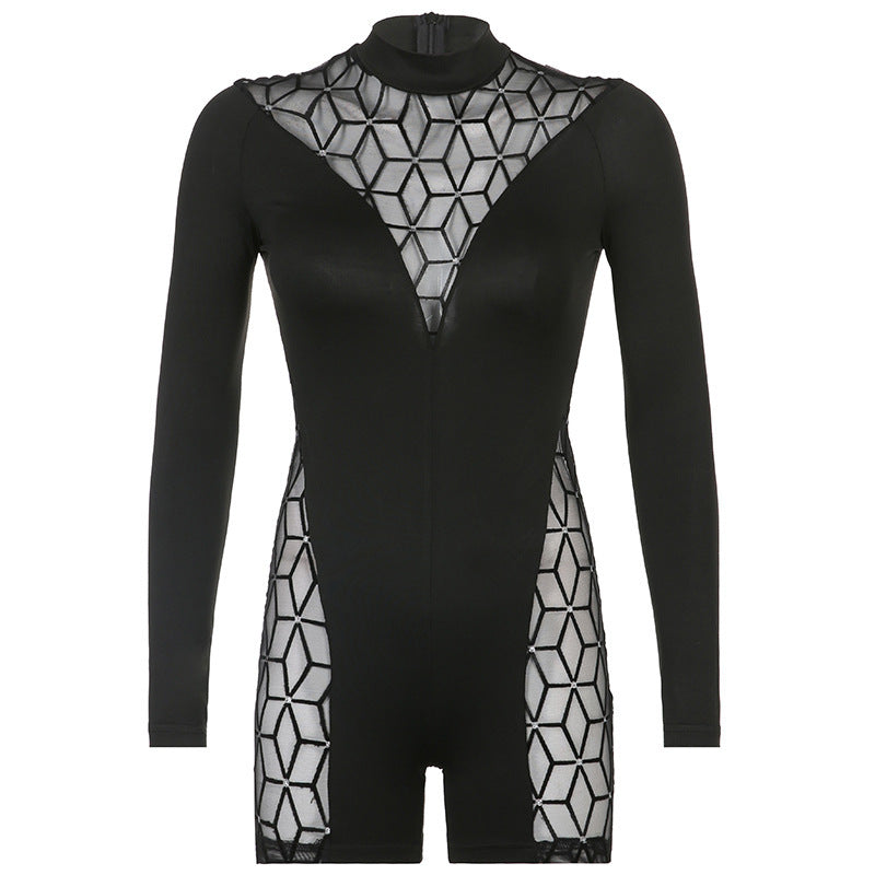 Shorts Women's Mesh Jumpsuit Stitching - Fashionner