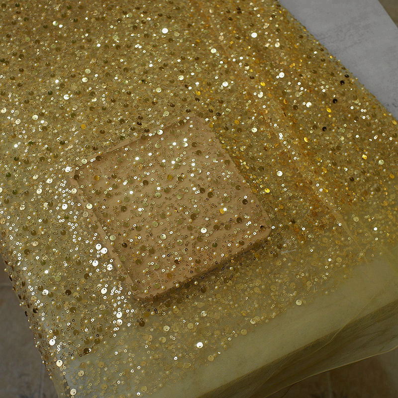 Sequined Pearl Embroidery Lace Asymmetric Single Sleeve Dress - Fashionner