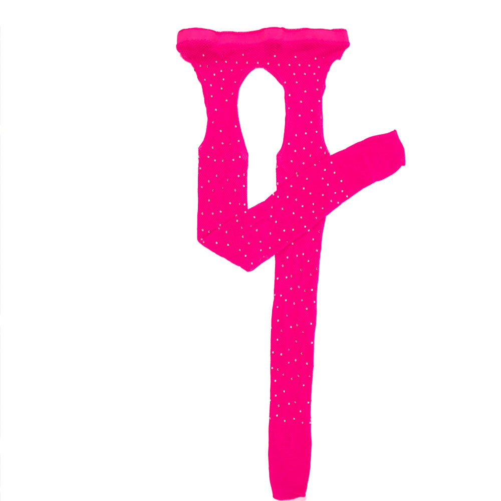 Rhinestone Quartz Four Sides Carved Empty Fishnet Stockings Crotch Free - Fashionner