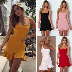 New Ruffles Trumpet Dress Women Sleeveless Spaghetti Strap Slim Summer Dress Party Short Dresses Vestidos - Fashionner